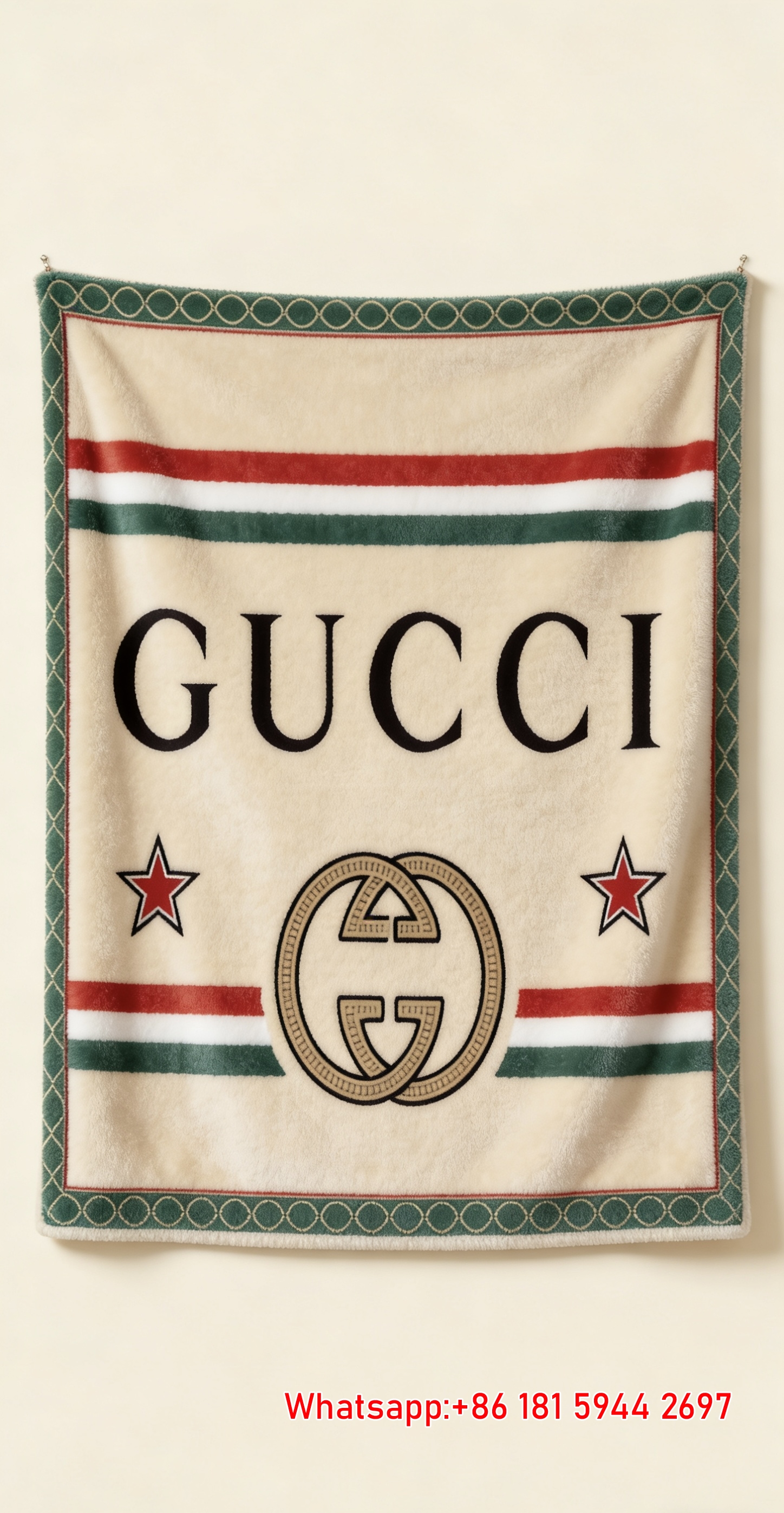 Gucci Vintage Emblem & Web Stripe Flannel Blanket throw blankets IMG_2635